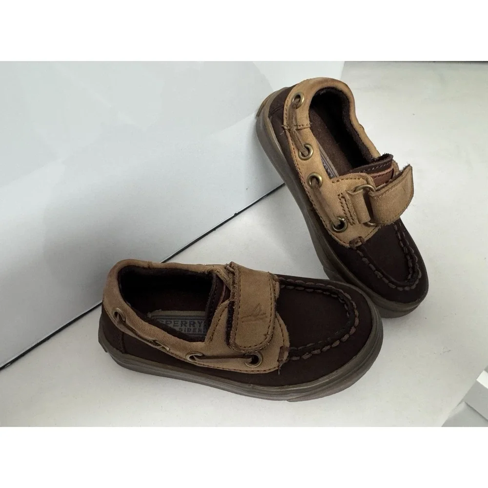 Sperry Leather Loafer Slide On Baby Size 5.5 Brown Hook And Loop Closure Easy On - Picture 11 of 12